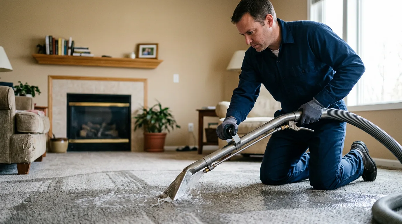 Water damage restoration technician working near Lansing, IA